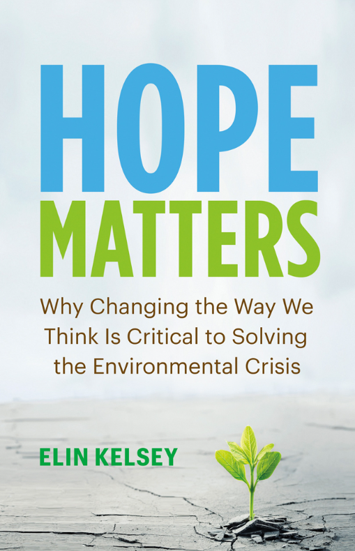 Cover of Hope Matters by Elin Kelsey, Small leafy plant breaking through concrete on a grey background